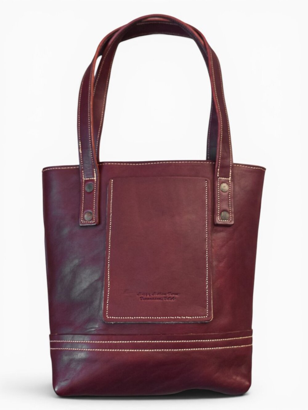 Happy Hollow Farm Medium Burgundy Leather Tote Handmade in Tennessee + Key Clip
